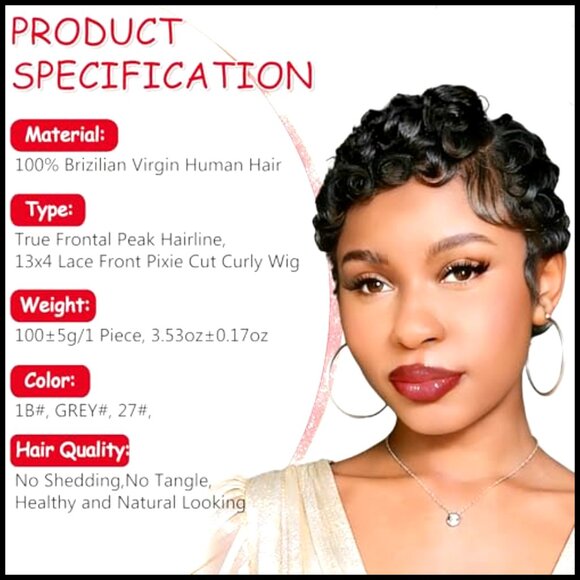 Short Layered Curly Pixie Cut Lace Front Wig Human Hair Glueless Pre Plucked